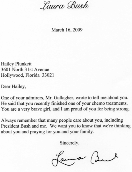 Letter from Laura Bush